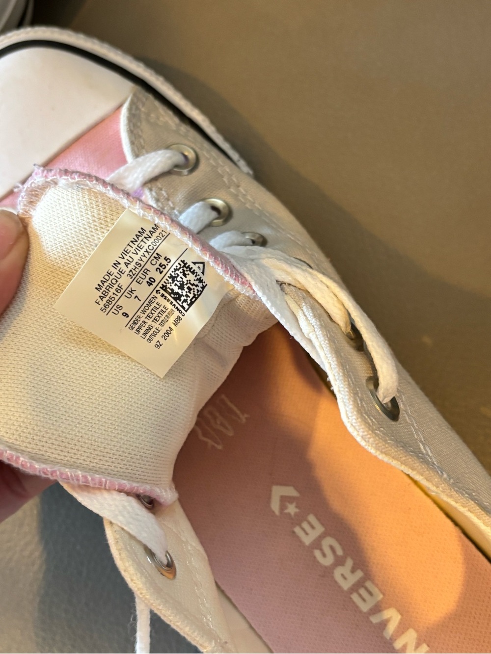 Converse Low Top Canvas Sneakers in White and Pink - Picture 5 of 6